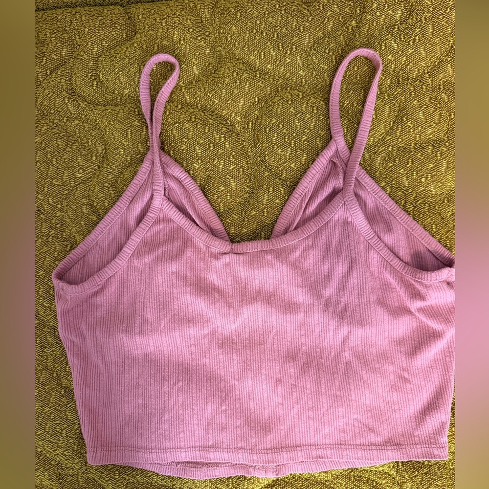 Bozzolo Pink Ribbed Button Front Crop Cami - Picture 3 of 3